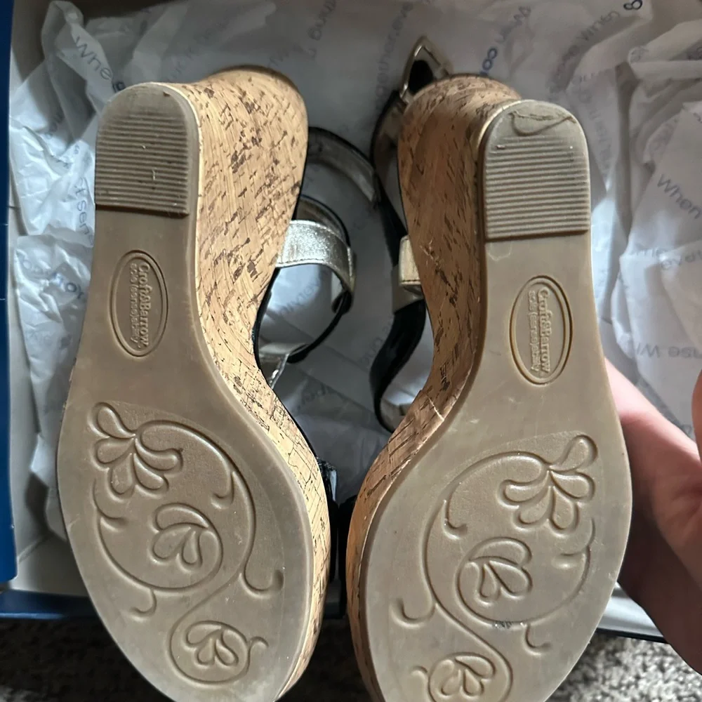 croft & barrow Black and Gold Cork Wedge Sandals
